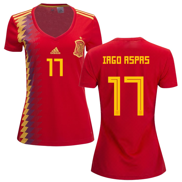 Women's Spain #17 Iago Aspas Red Home Soccer Country Jersey